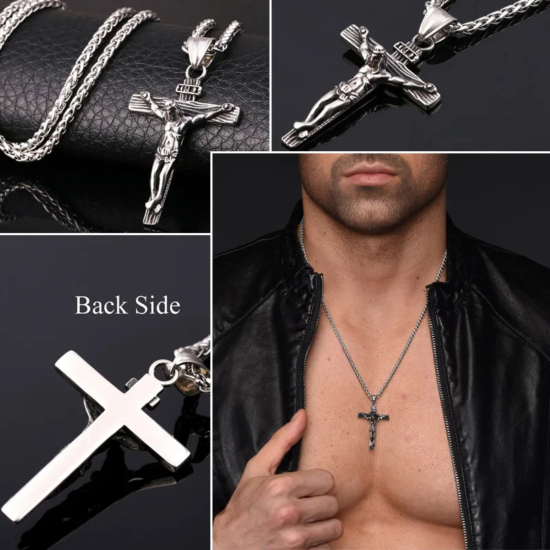 Crucifix Cross Pendant Stainless Steel Necklace